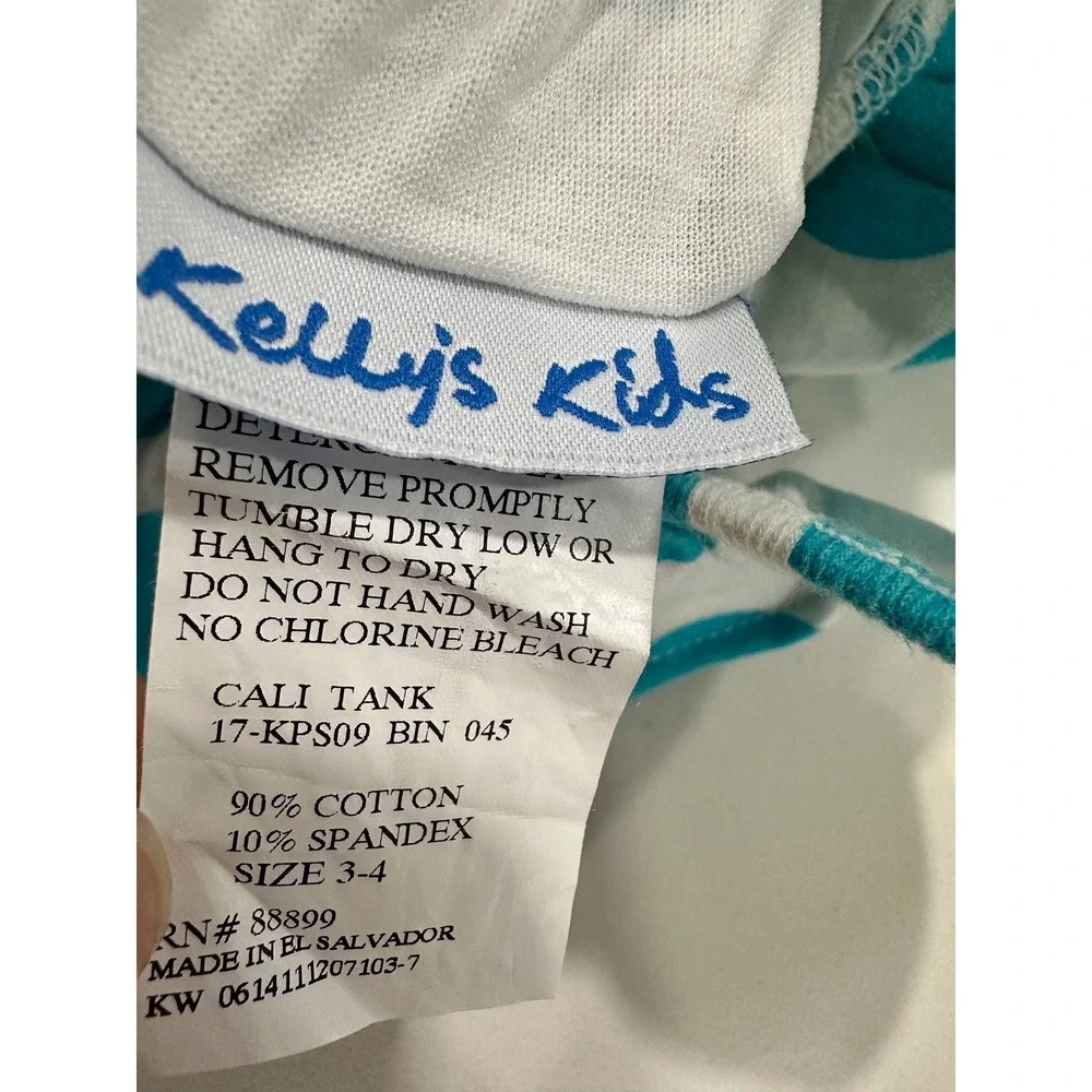 Kellys Kids Cali Tank Girls‎ One Piece Swimsuit Teal Blue Polka Dot Ruffle 3-4